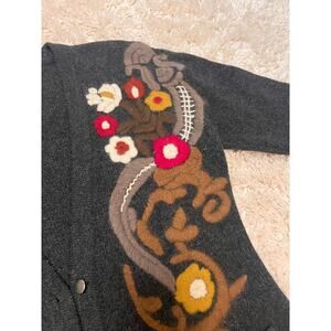 Barclay Vintage Lambswool Embroidered Med Cardigan Lagenlook Grandmacore Pocket
